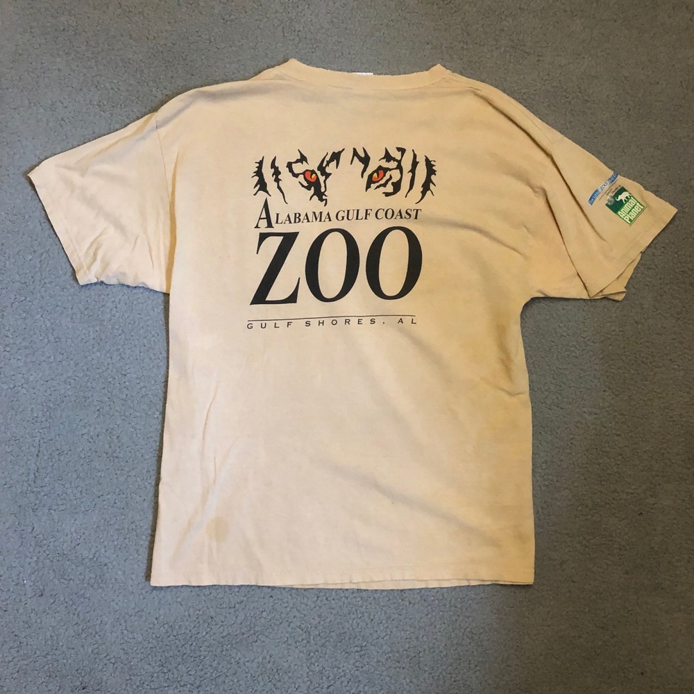 Vtg Y2K Alabama Gulf Coast Zoo T Shirt Animal Planet Tiger Graphic Yellow XL